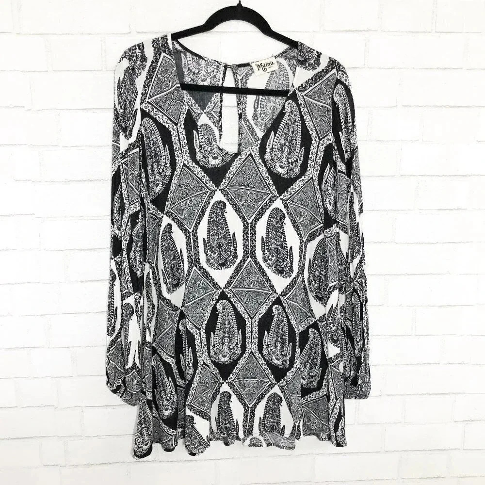 Show Me Your MuMu Black & White Boho Blouse Tunic Small
